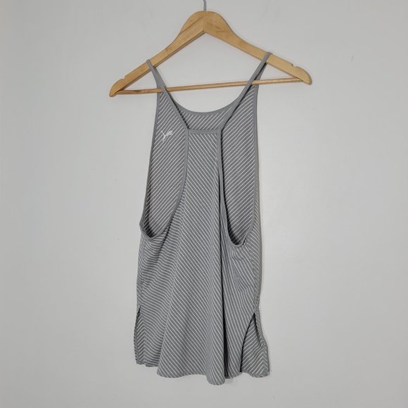 Puma Women's Gray & White Striped Sleeveless Thin Strap Tank Top Size M - Picture 2 of 10